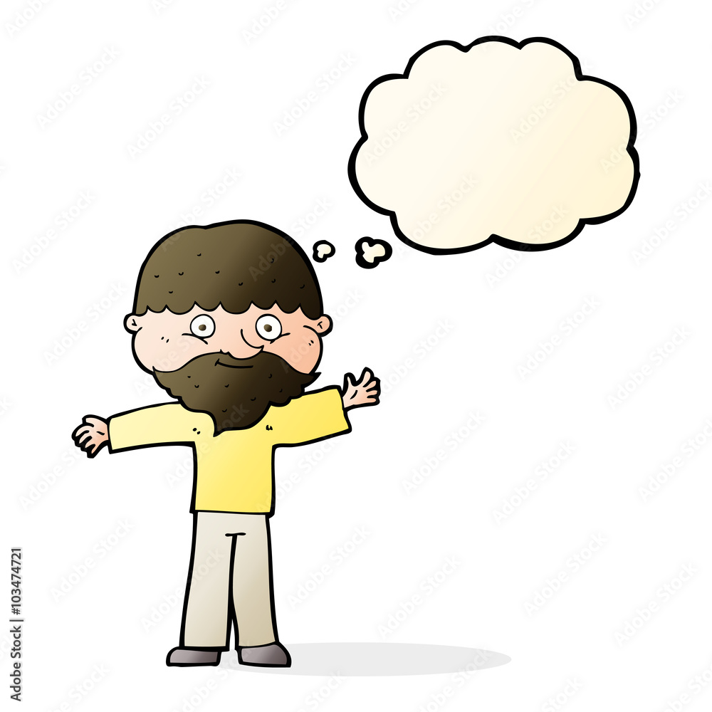 cartoon happy man with beard with thought bubble cartoon happy man with beard with thought bubble