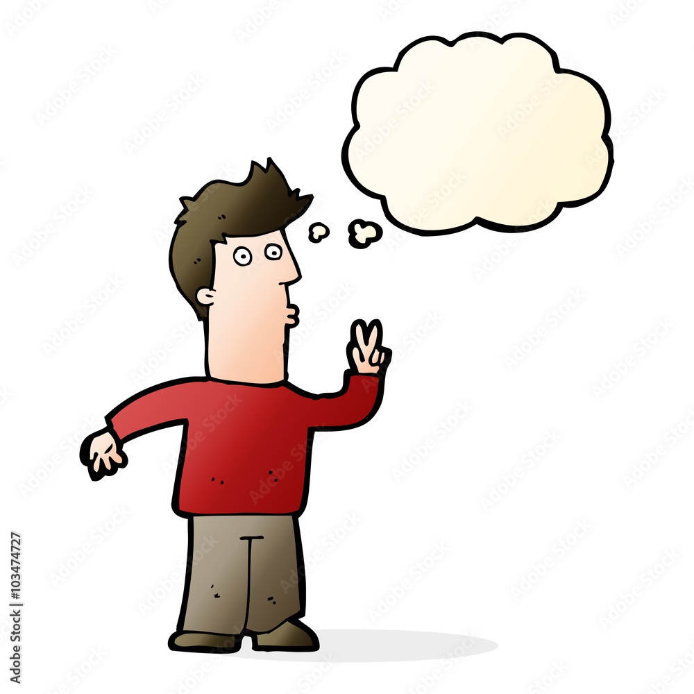 cartoon man signaling with hand with thought bubble cartoon man signaling with hand with thought bubble