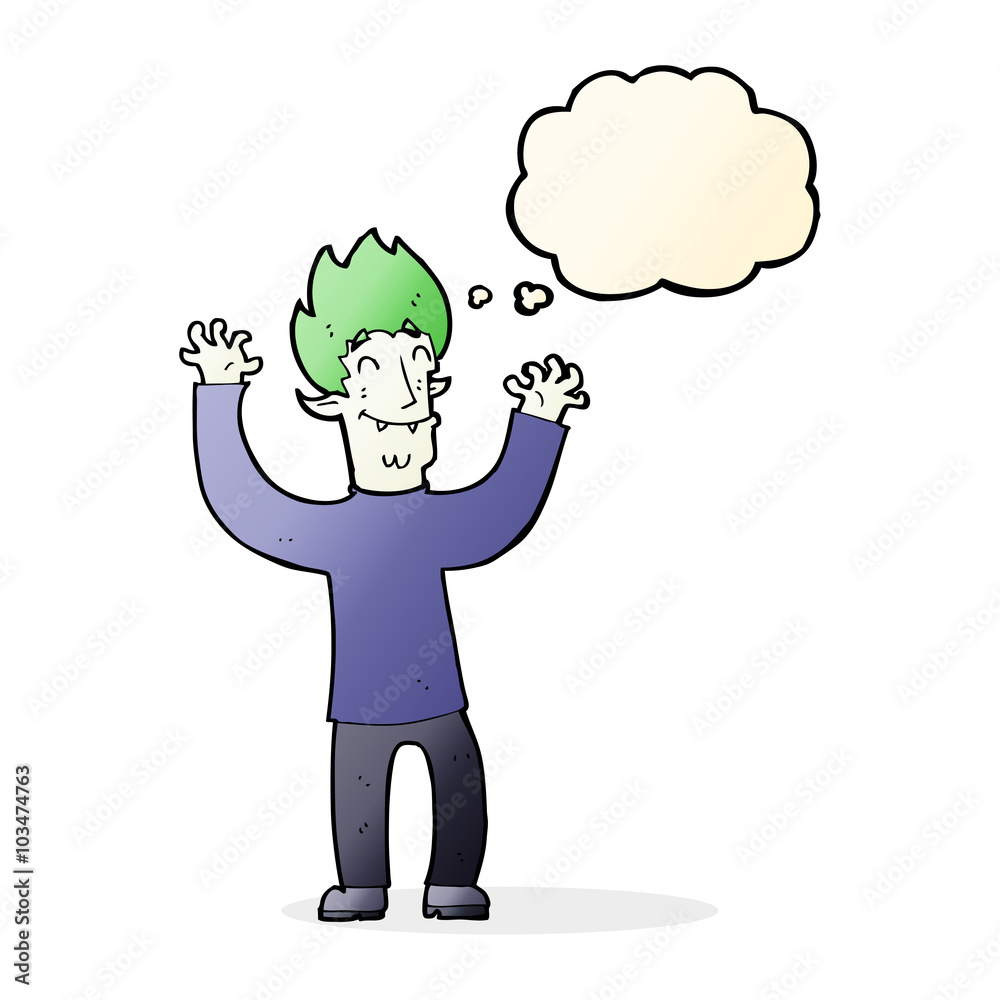 cartoon happy vampire man with thought bubble cartoon happy vampire man with thought bubble