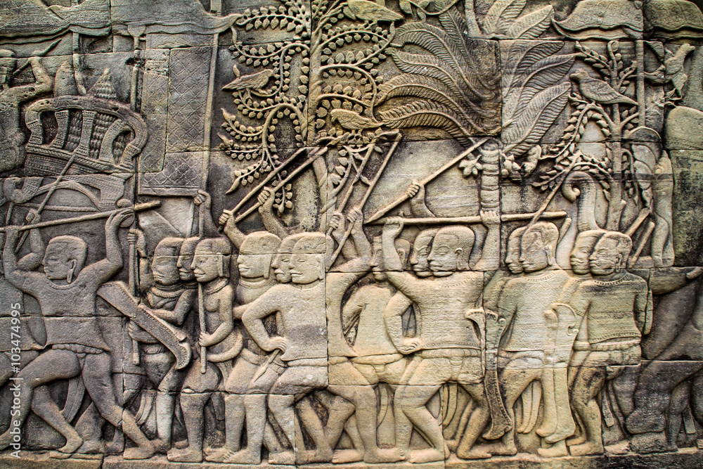 Stone carvings on Angkor Wat, Siem Reap, Cambodia