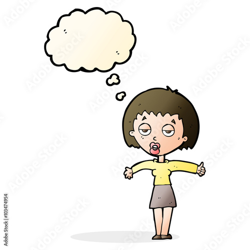 cartoon bored woman with thought bubble