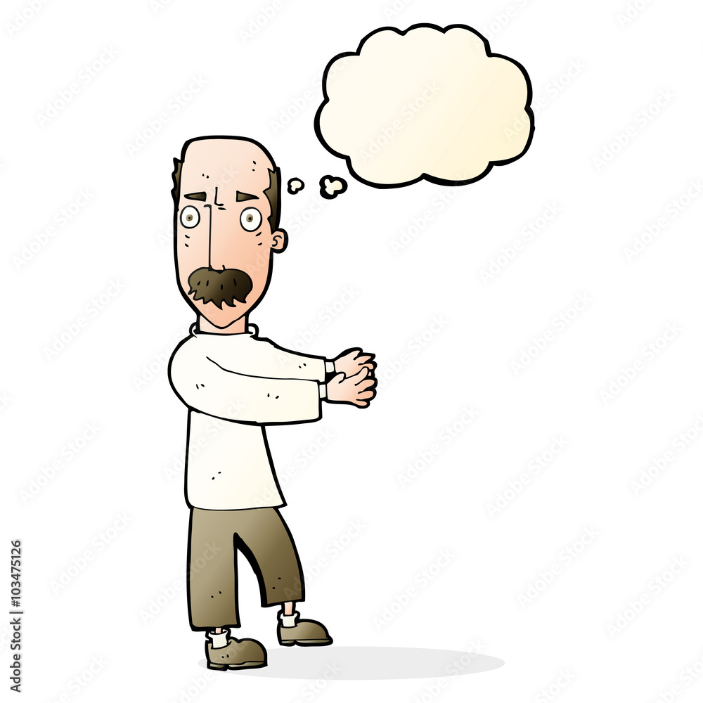 cartoon balding man explaining with thought bubble cartoon balding man explaining with thought bubble