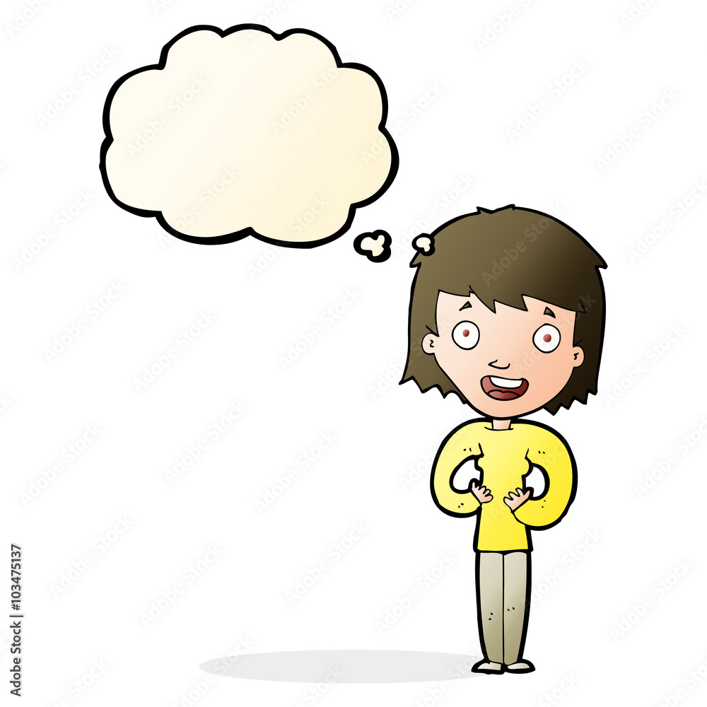 cartoon happy woman with thought bubble cartoon happy woman with thought bubble