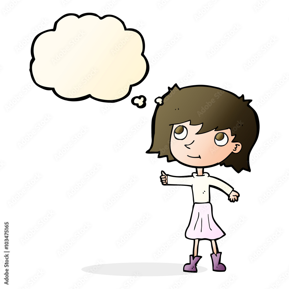 cartoon happy girl with thought bubble cartoon happy girl with thought bubble