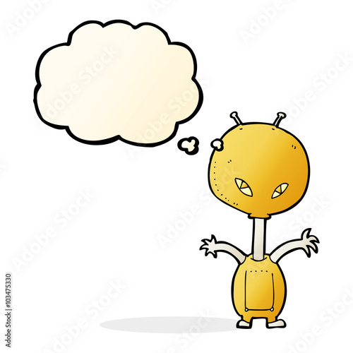 cartoon space alien with thought bubble