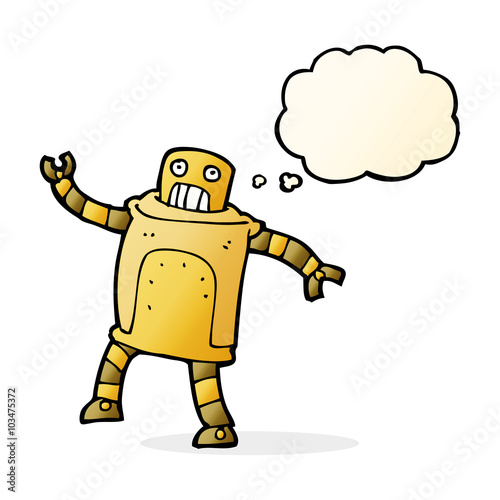 cartoon robot with thought bubble © lineartestpilot
