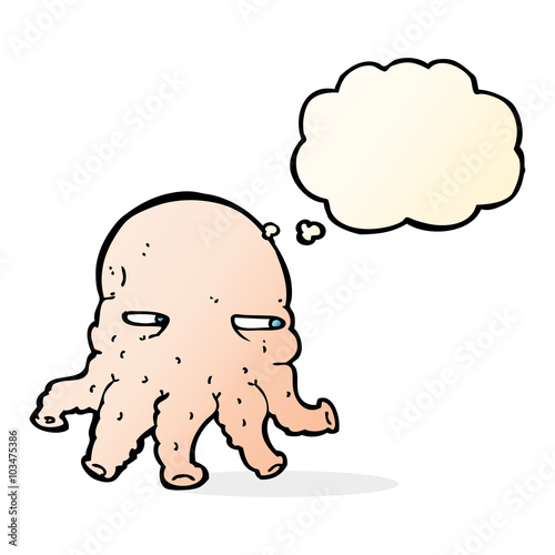 cartoon alien face with thought bubble