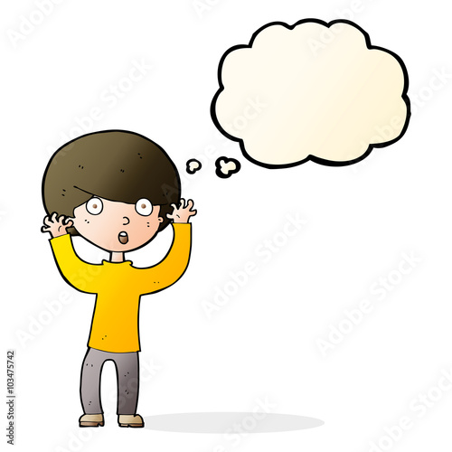 cartoon startled boy with thought bubble