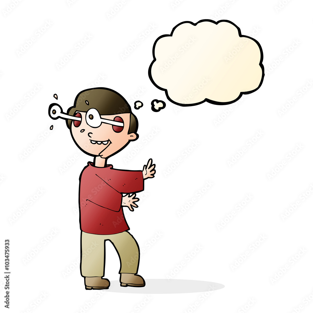cartoon boy with popping out eyes with thought bubble cartoon boy with popping out eyes with thought bubble