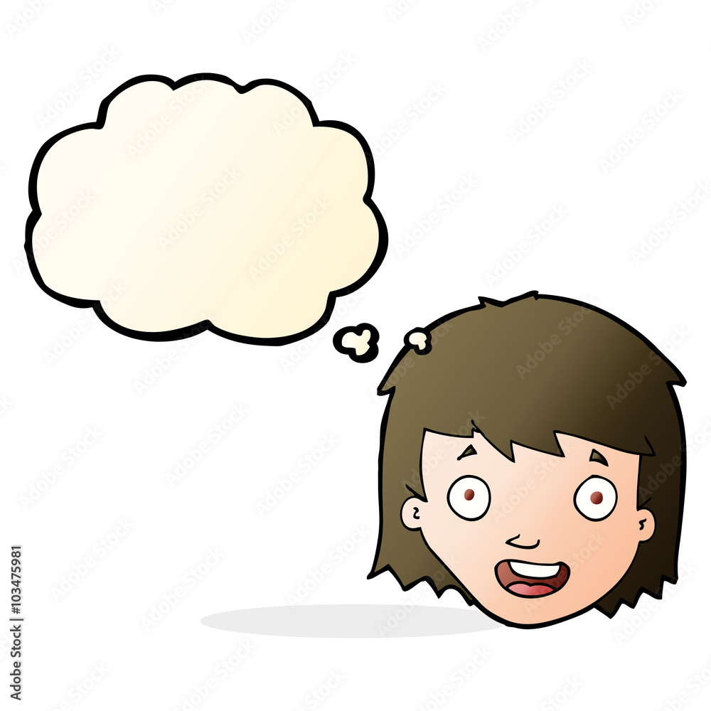 cartoon happy female face with thought bubble cartoon happy female face with thought bubble