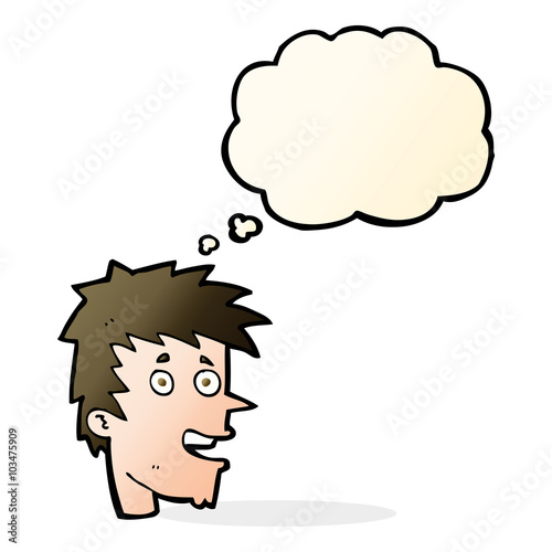 cartoon happy boy face with thought bubble