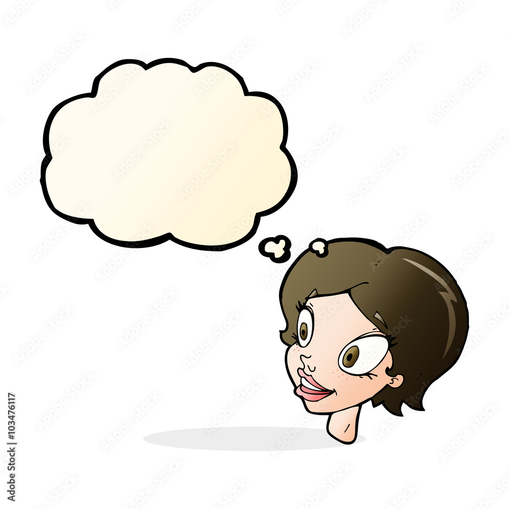 cartoon pretty female face with thought bubble cartoon pretty female face with thought bubble