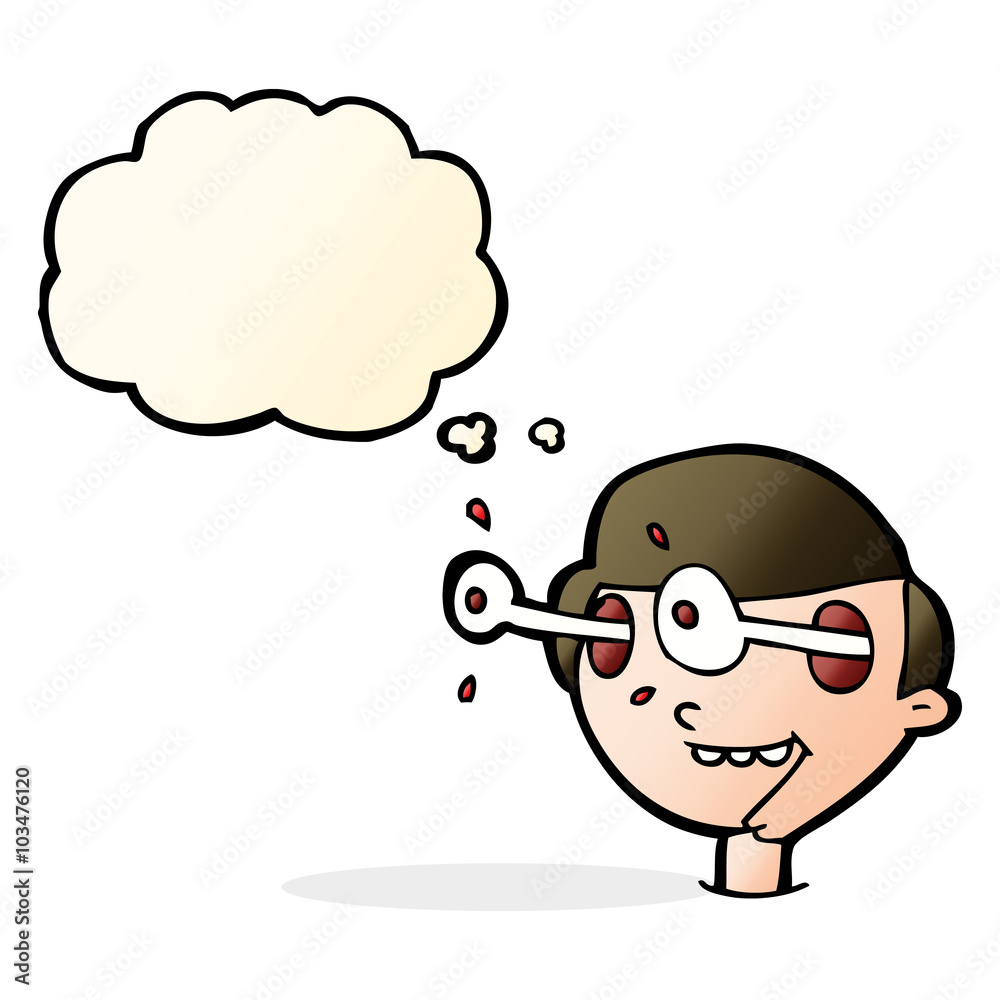 Obraz premium cartoon excited boy's face with thought bubble
