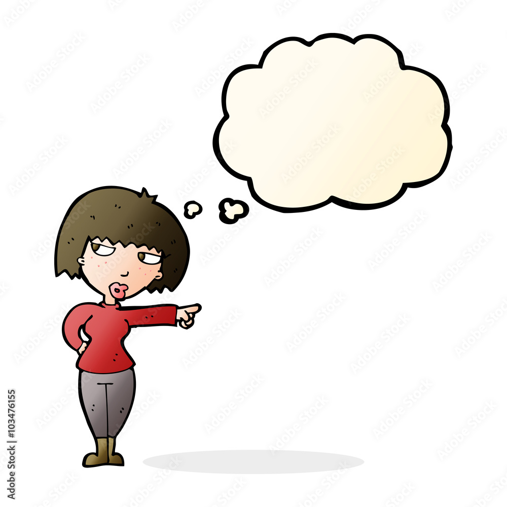 cartoon annoyed woman pointing with thought bubble cartoon annoyed woman pointing with thought bubble