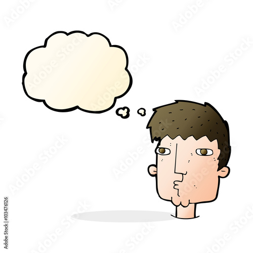 cartoon curious man with thought bubble