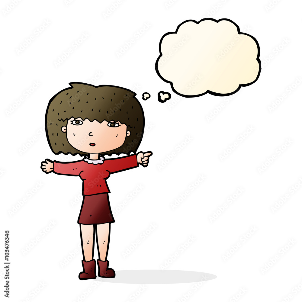 cartoon girl pointing with thought bubble cartoon girl pointing with thought bubble