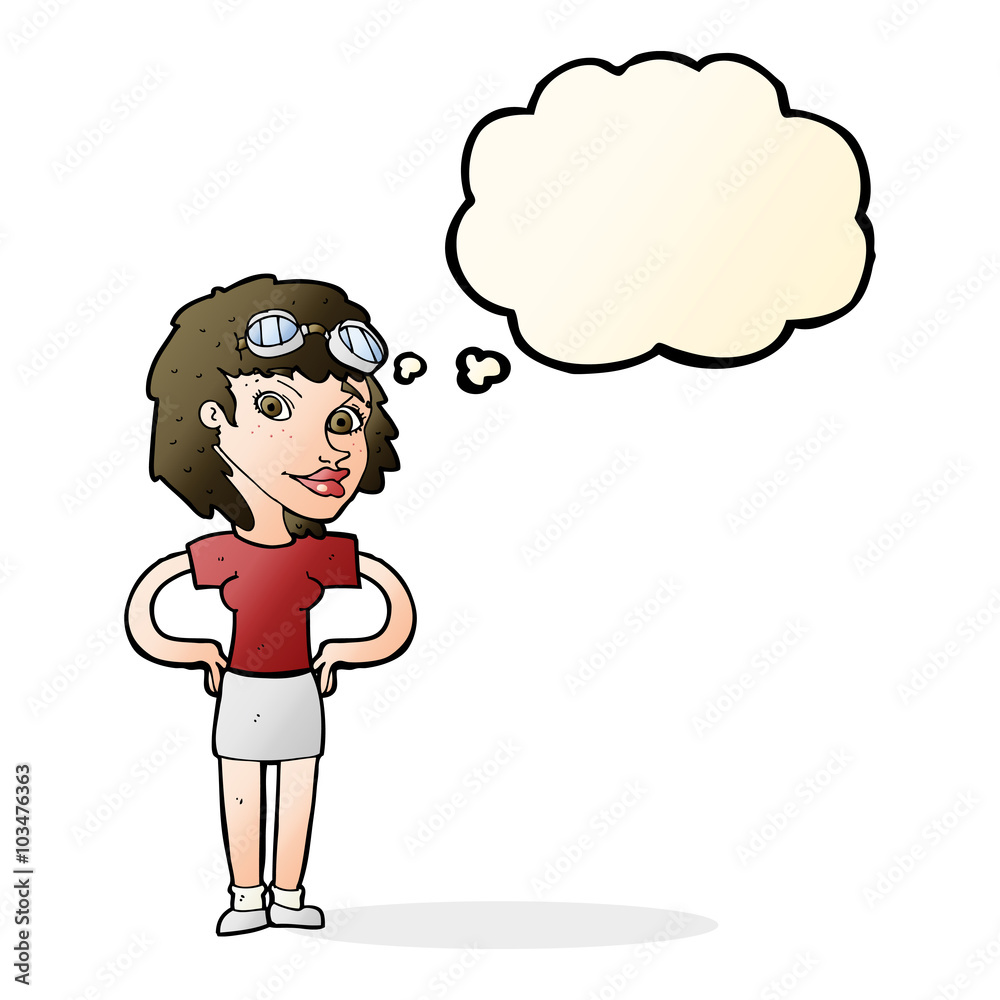 cartoon retro pilot woman with thought bubble cartoon retro pilot woman with thought bubble