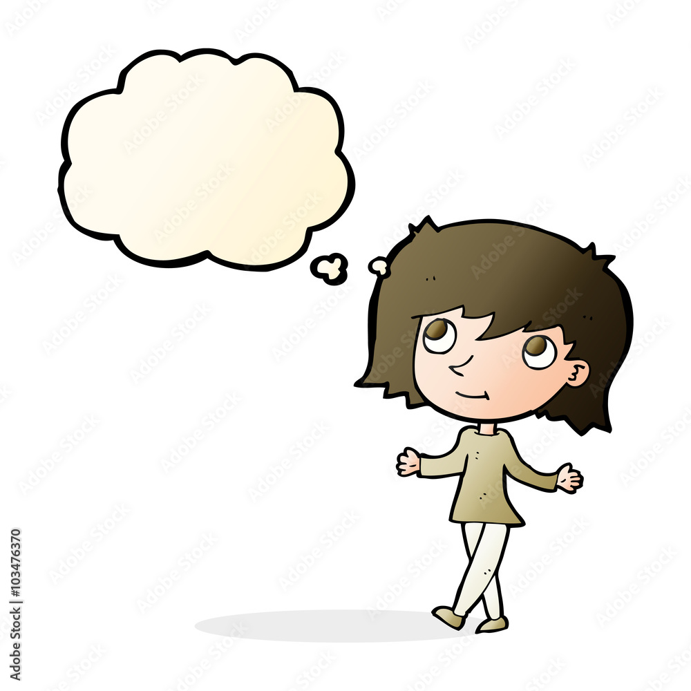 cartoon girl with no worries with thought bubble cartoon girl with no worries with thought bubble