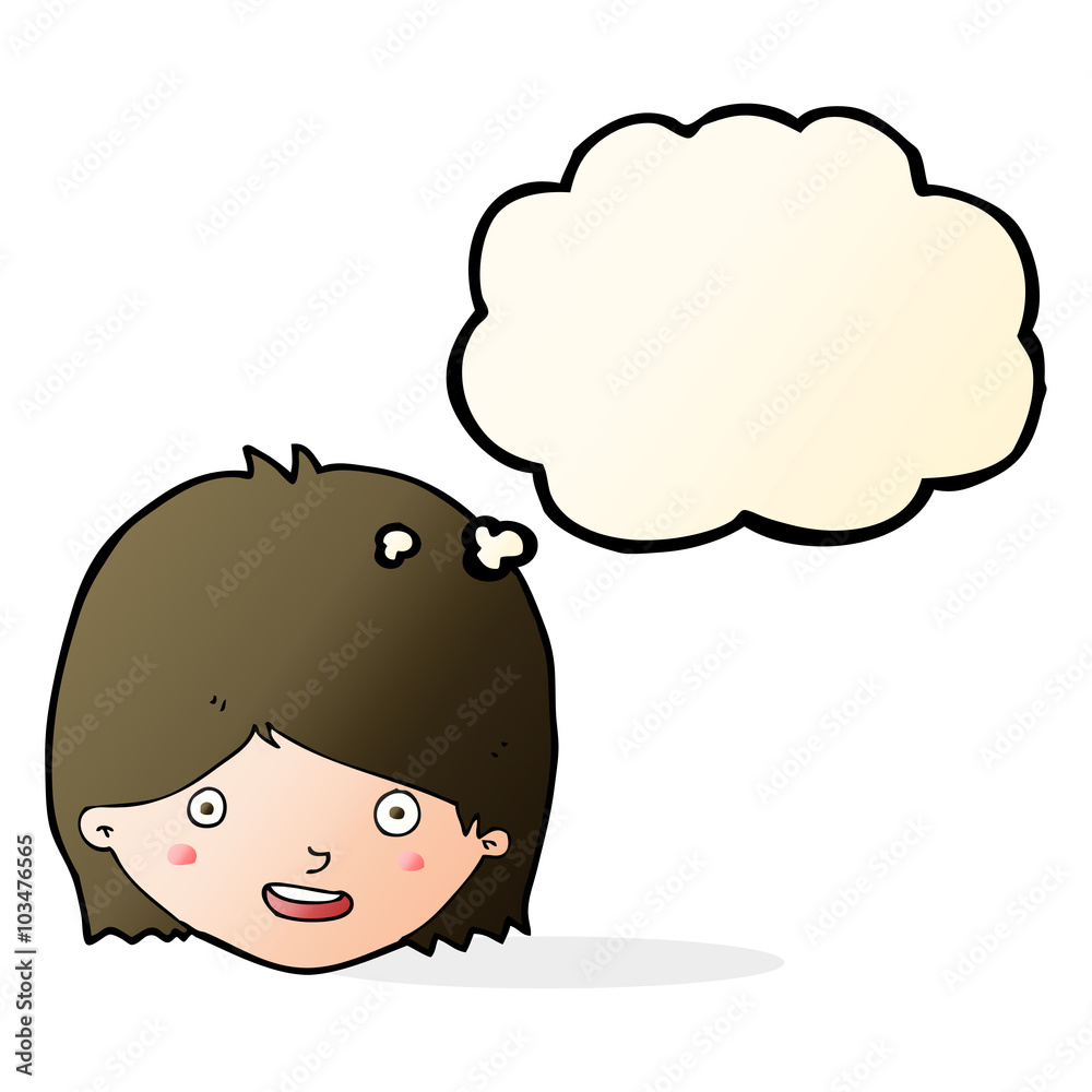 cartoon happy female face with thought bubble cartoon happy female face with thought bubble