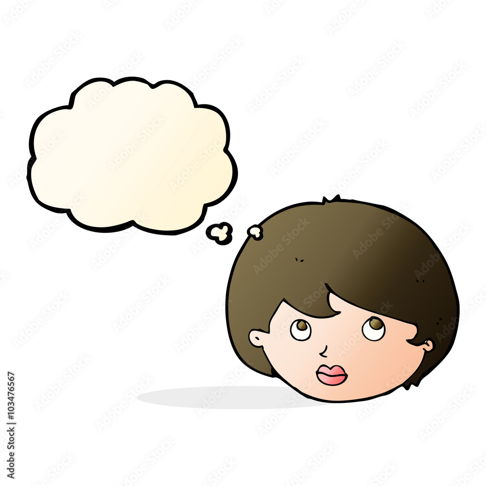 cartoon female face looking upwards with thought bubble cartoon female face looking upwards with thought bubble