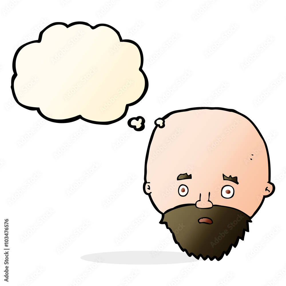 cartoon shocked man with beard with thought bubble