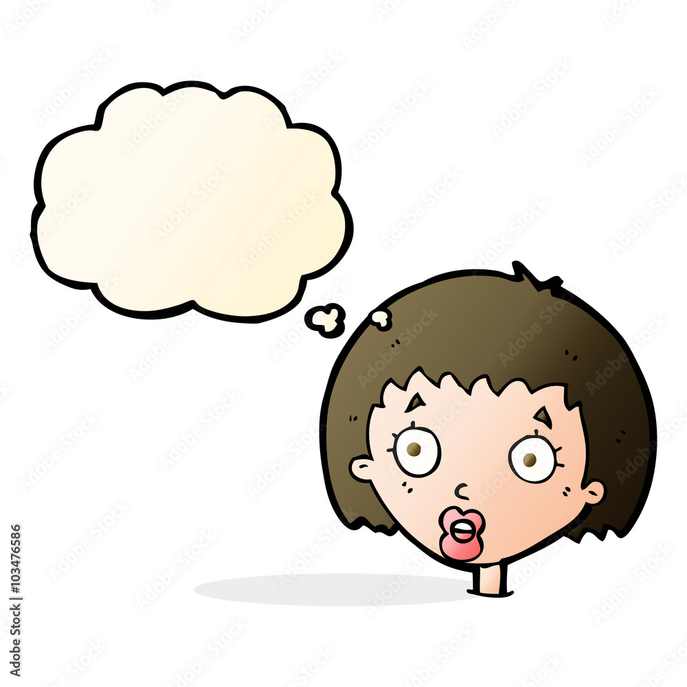 cartoon surprised female face with thought bubble cartoon surprised female face with thought bubble