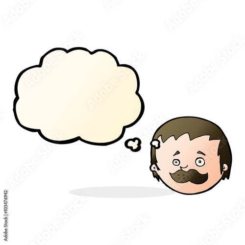 cartoon man with mustache with thought bubble