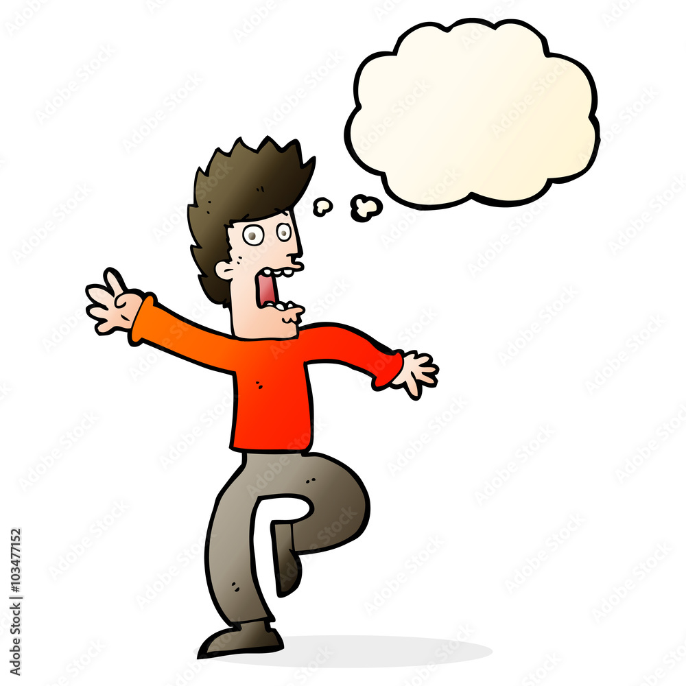 cartoon frightened man with thought bubble cartoon frightened man with thought bubble