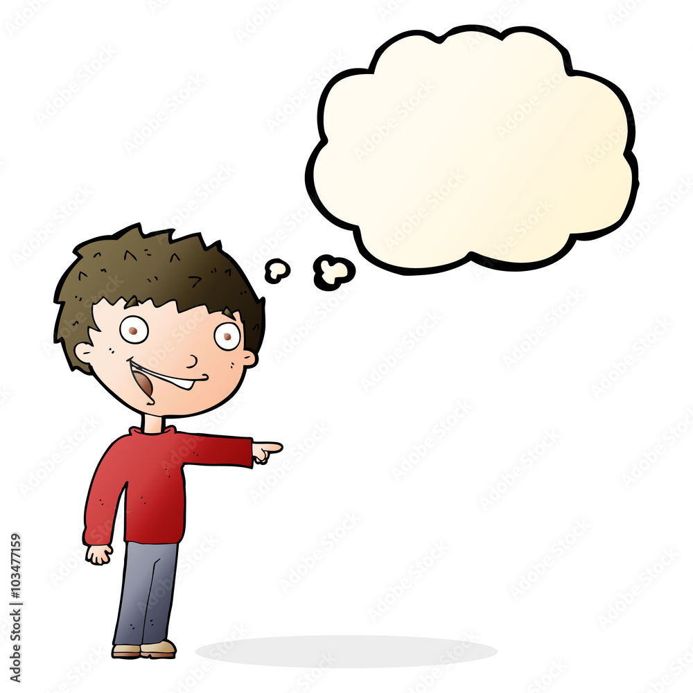 cartoon happy boy laughing with thought bubble cartoon happy boy laughing with thought bubble