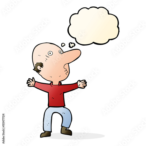 cartoon worried middle aged man with thought bubble