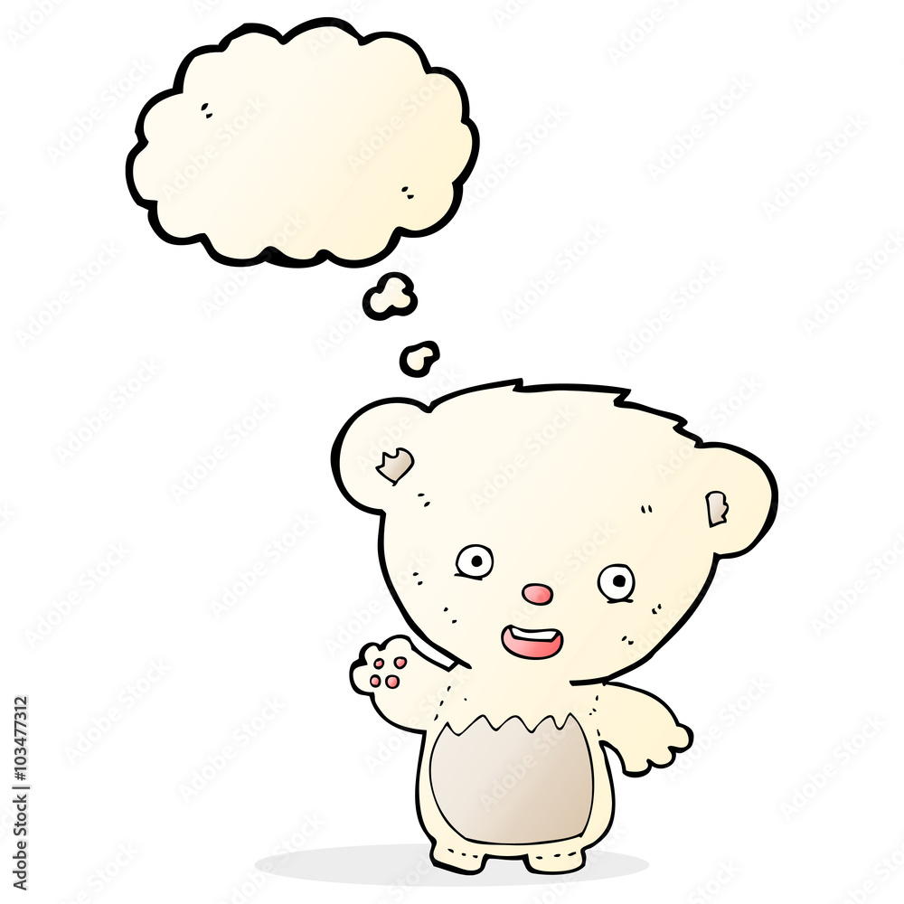 cartoon polar bear cub waving with thought bubble cartoon polar bear cub waving with thought bubble