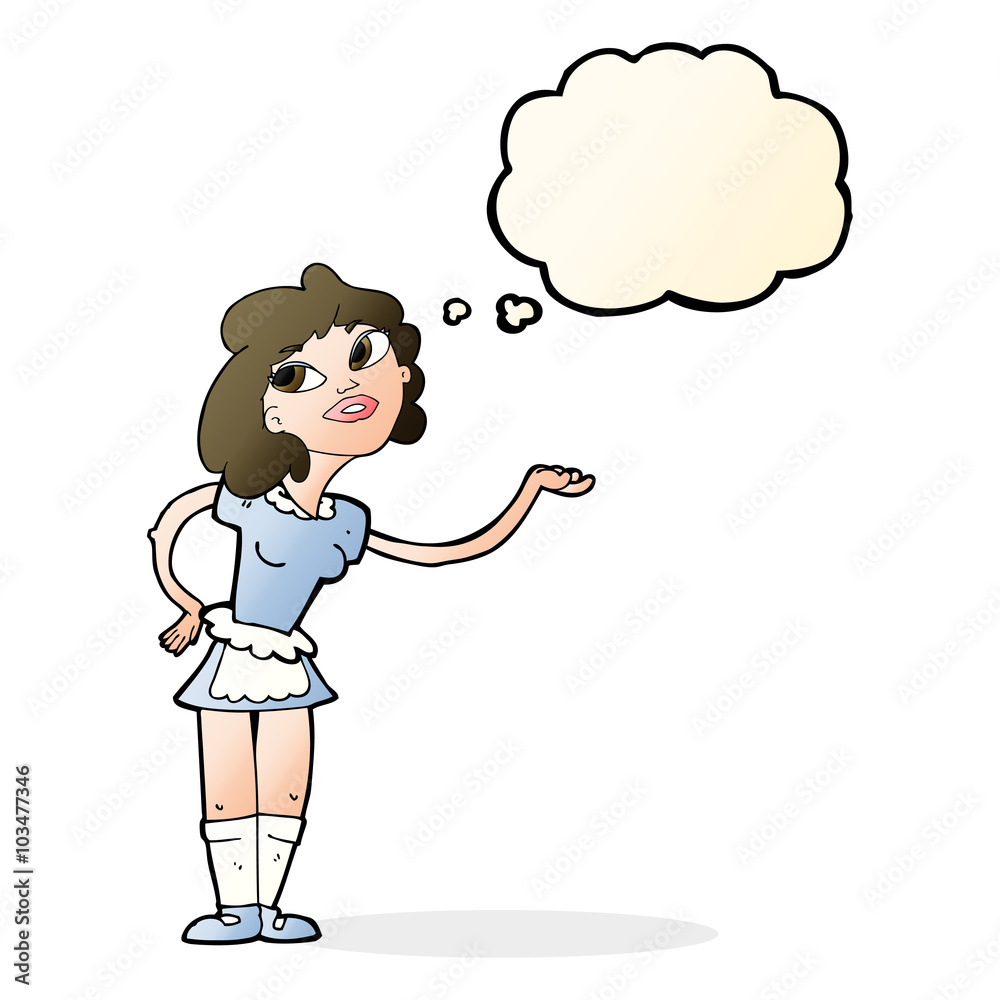 cartoon waitress serving with thought bubble cartoon waitress serving with thought bubble