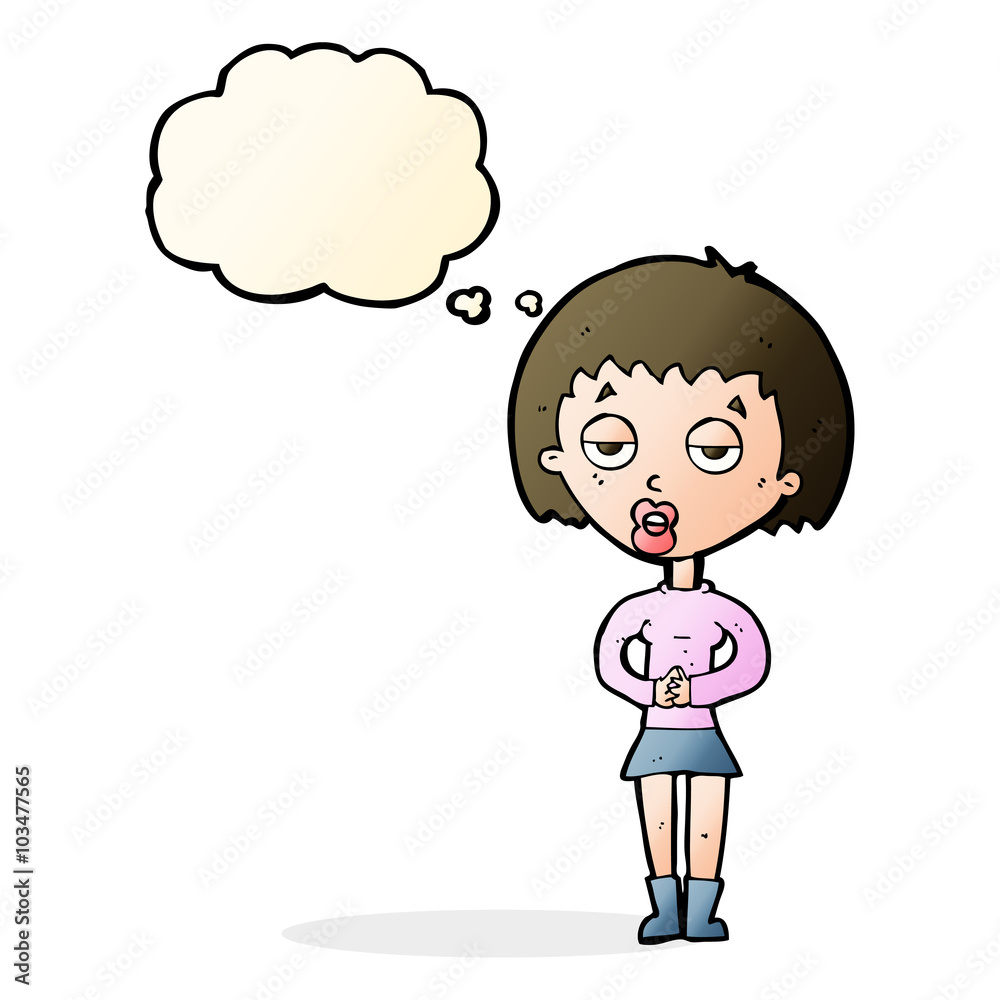 cartoon bored woman waiting with thought bubble cartoon bored woman waiting with thought bubble