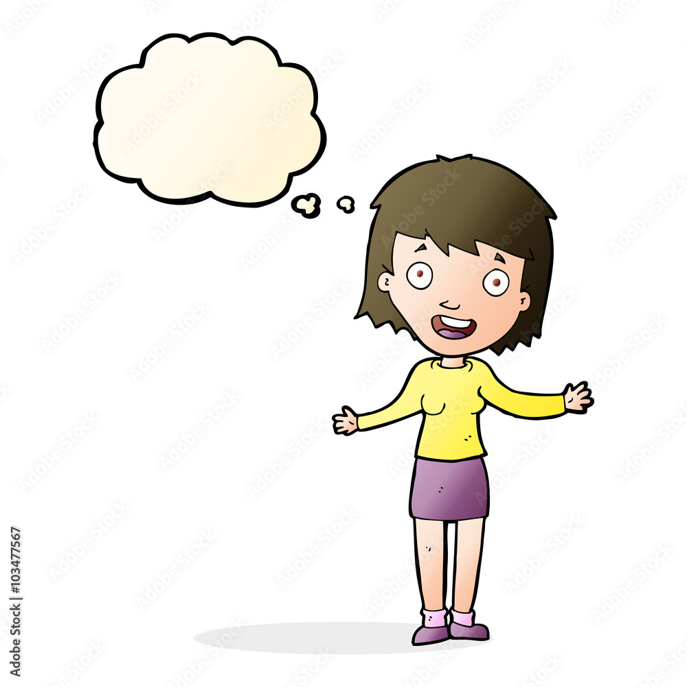 cartoon excited woman with thought bubble cartoon excited woman with thought bubble