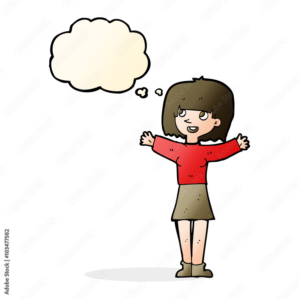 cartoon excited woman with thought bubble cartoon excited woman with thought bubble