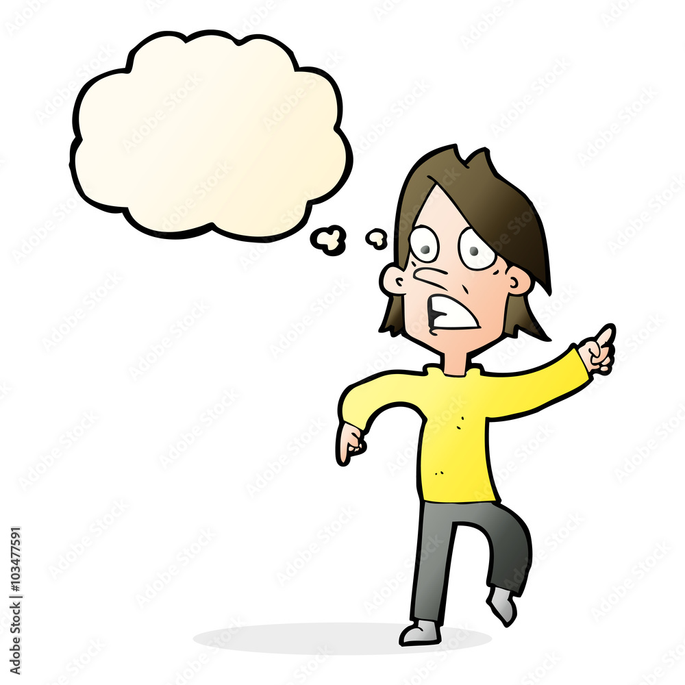 cartoon worried man pointing with thought bubble cartoon worried man pointing with thought bubble