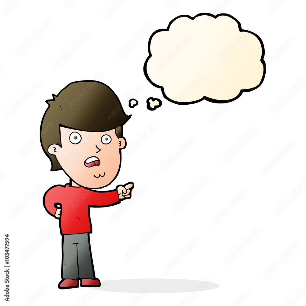 cartoon shocked man pointing with thought bubble cartoon shocked man pointing with thought bubble