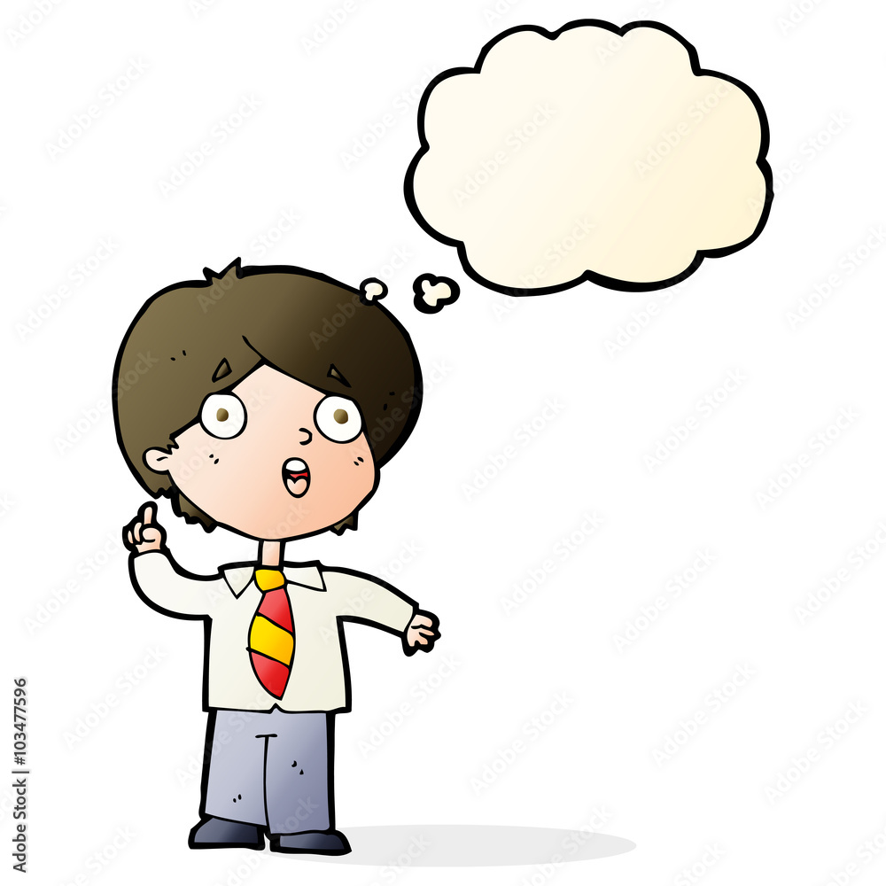 cartoon schoolboy answering question with thought bubble cartoon schoolboy answering question with thought bubble
