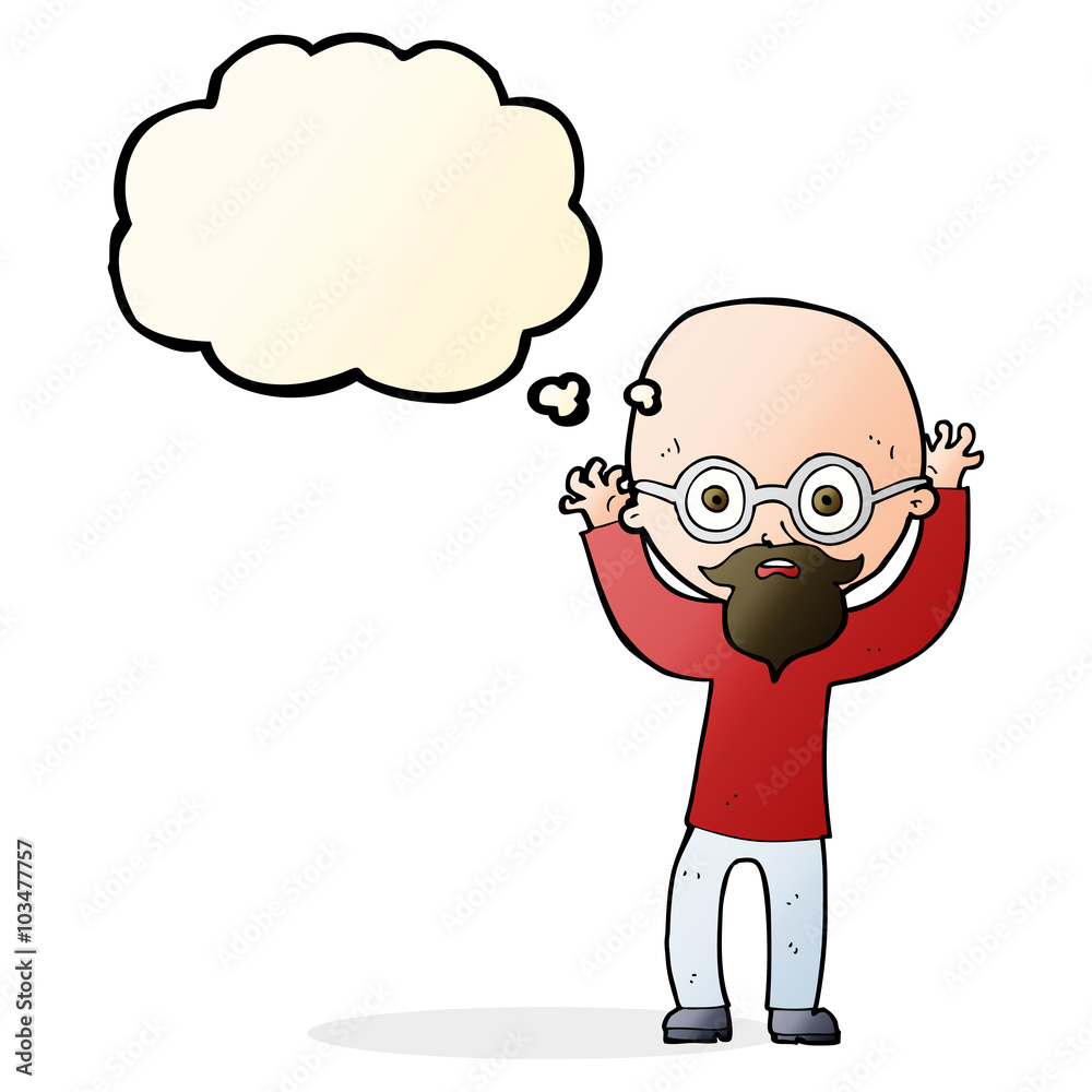 cartoon stressed bald man with thought bubble cartoon stressed bald man with thought bubble
