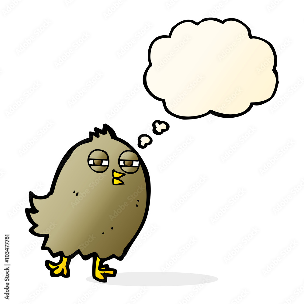 funny cartoon bird with thought bubble funny cartoon bird with thought bubble