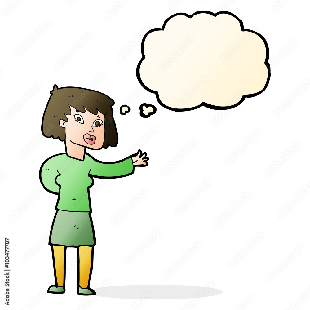 cartoon woman explaining with thought bubble cartoon woman explaining with thought bubble
