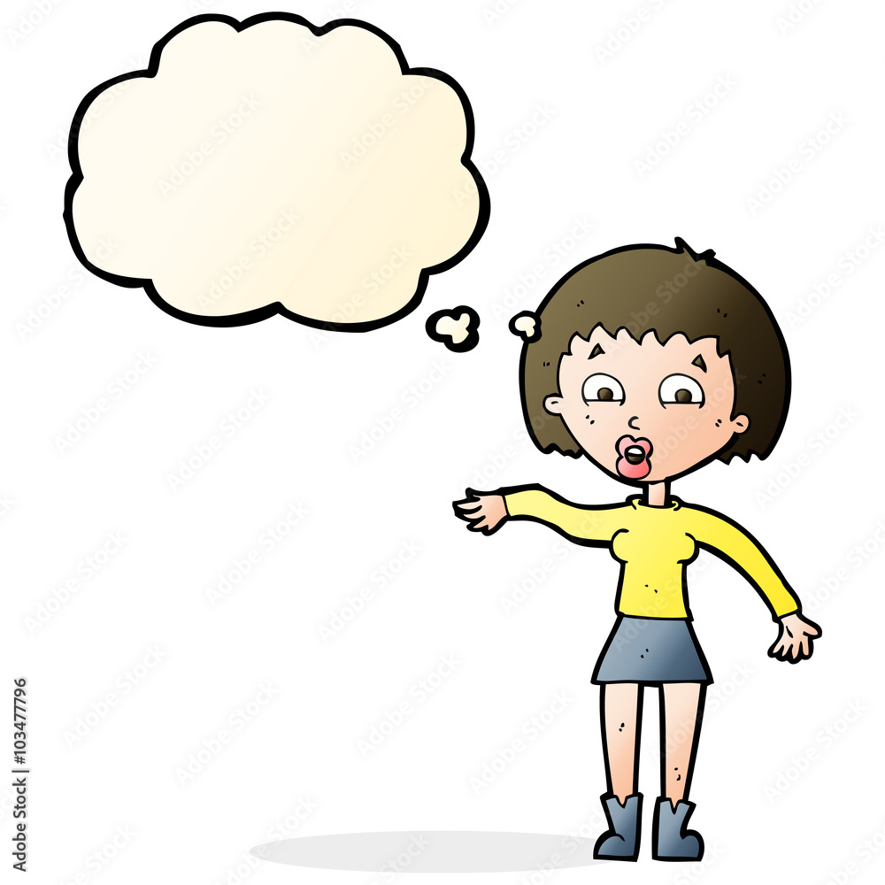 cartoon surprised woman with thought bubble cartoon surprised woman with thought bubble
