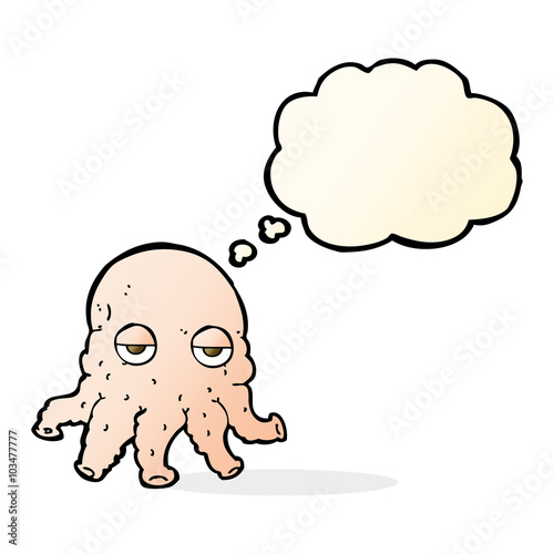 cartoon alien squid face with thought bubble