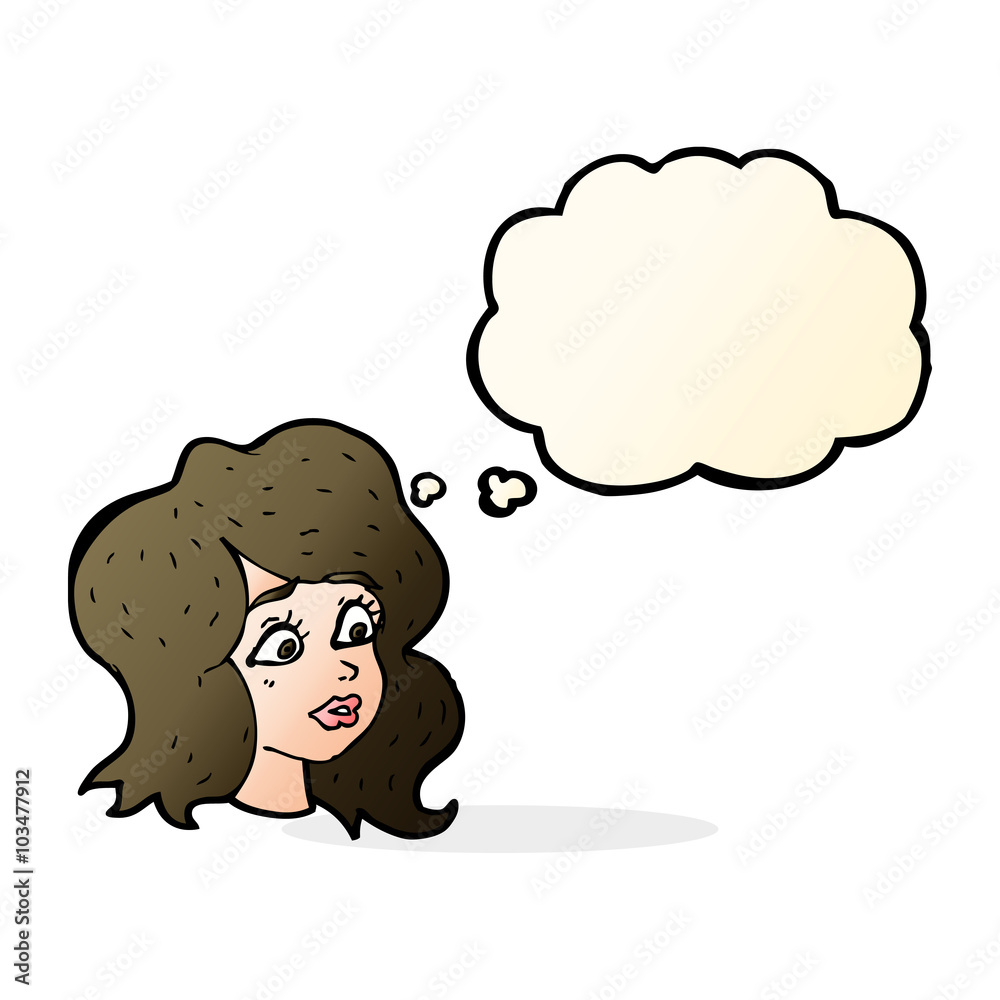 cartoon woman looking concerned with thought bubble cartoon woman looking concerned with thought bubble