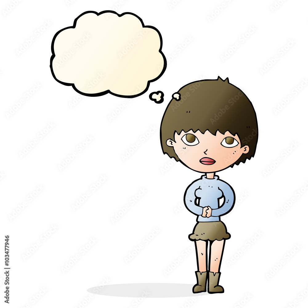cartoon woman waiting patiently with thought bubble cartoon woman waiting patiently with thought bubble