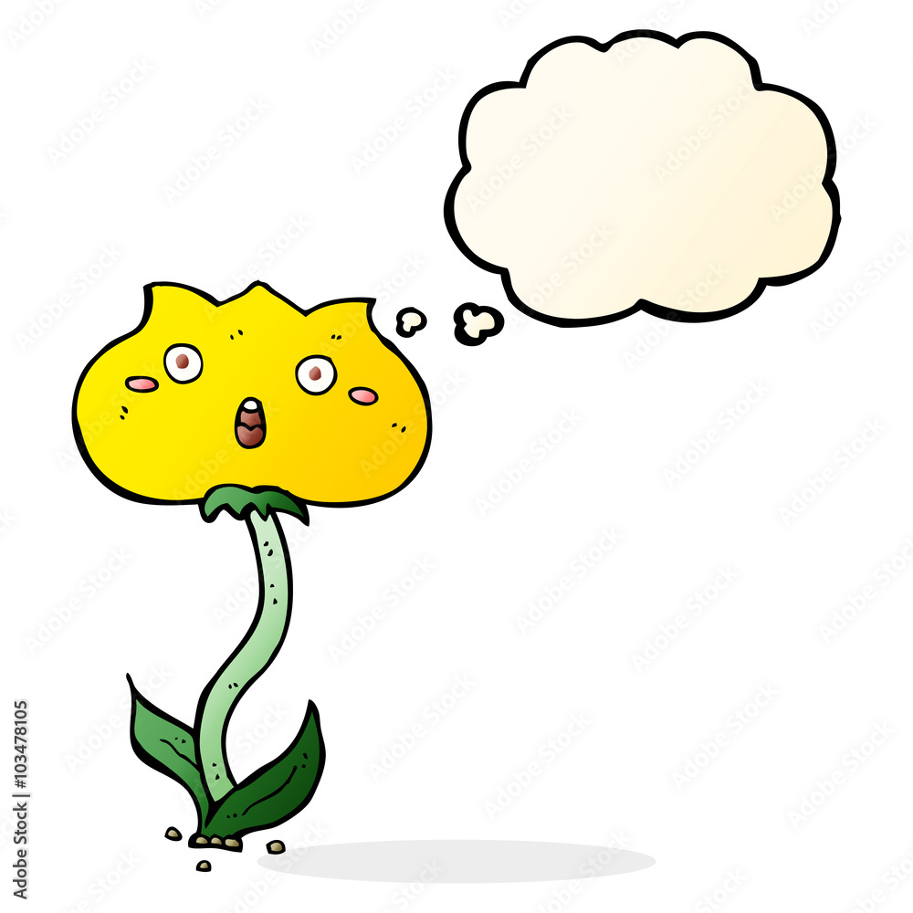 cartoon shocked flower with thought bubble