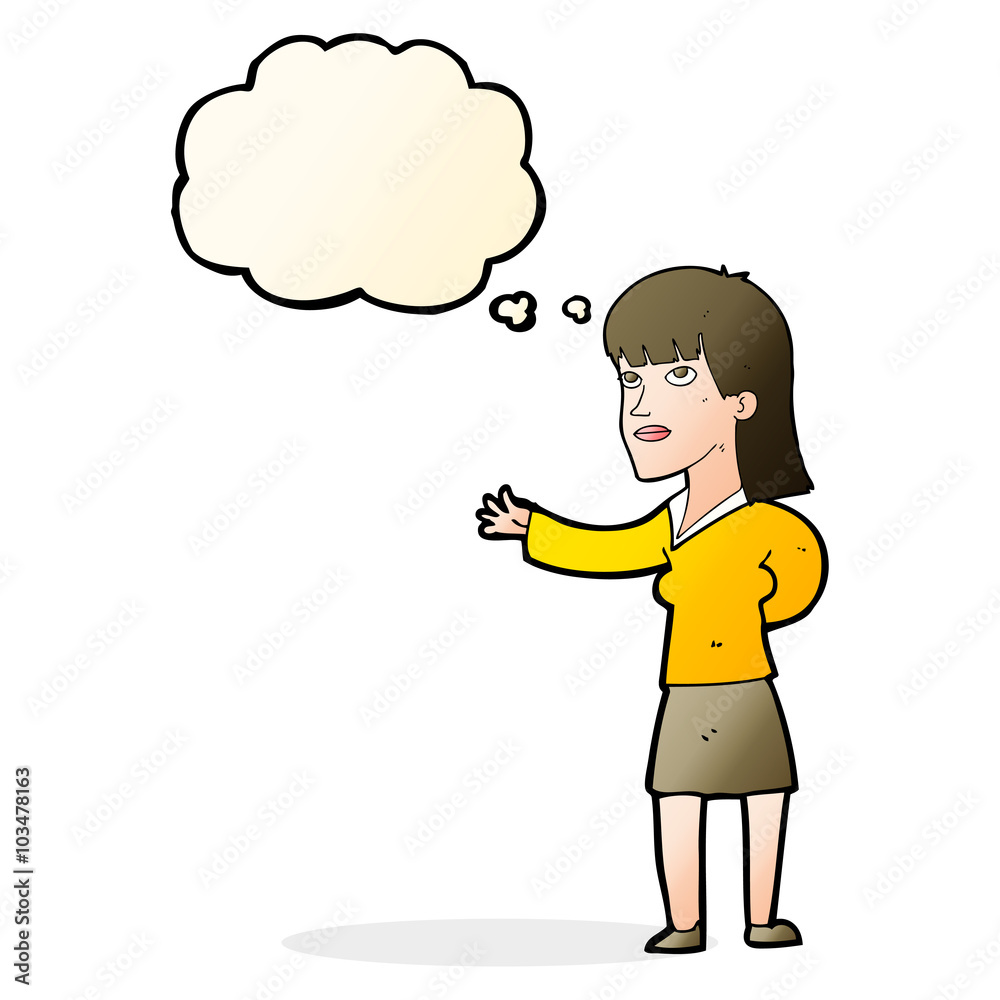cartoon woman explaining with thought bubble cartoon woman explaining with thought bubble