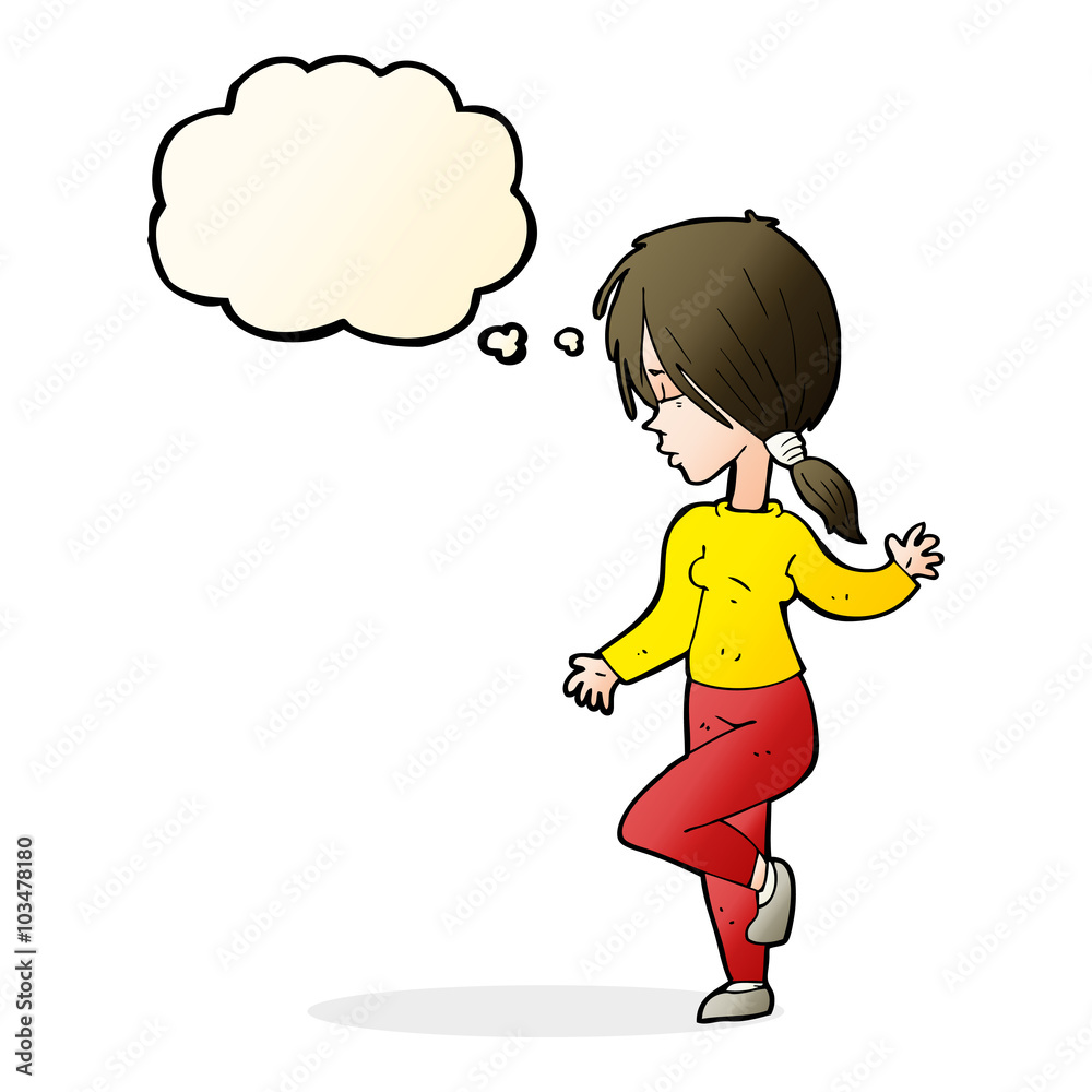 cartoon girl dancing with thought bubble cartoon girl dancing with thought bubble