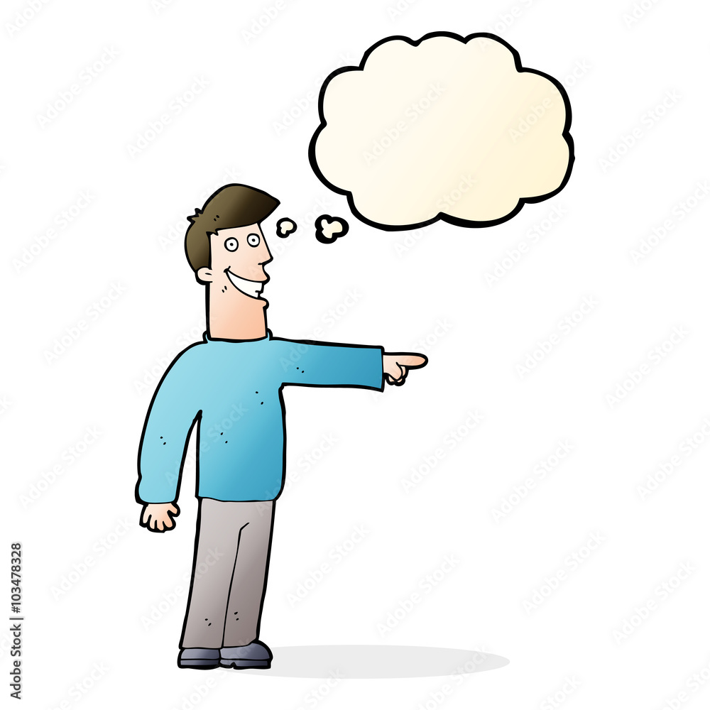 cartoon pointing man with thought bubble cartoon pointing man with thought bubble
