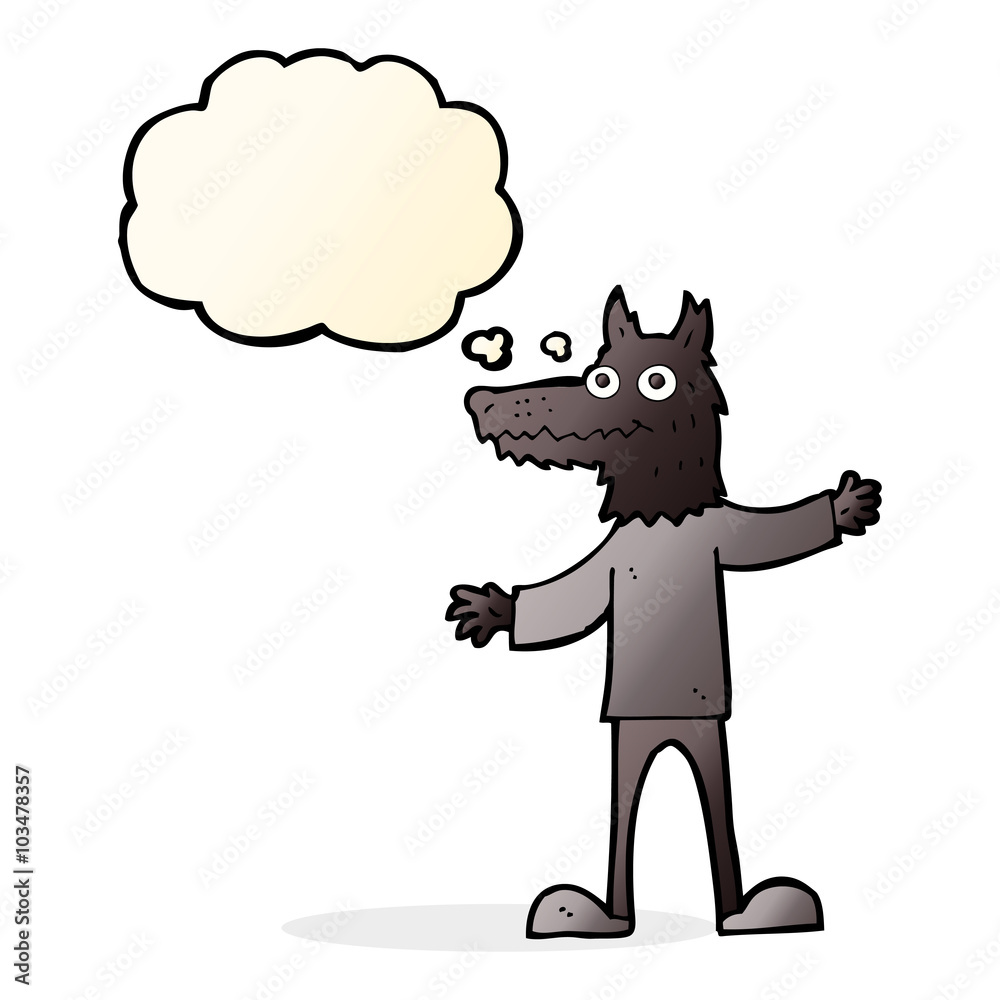 cartoon wolf man with thought bubble cartoon wolf man with thought bubble